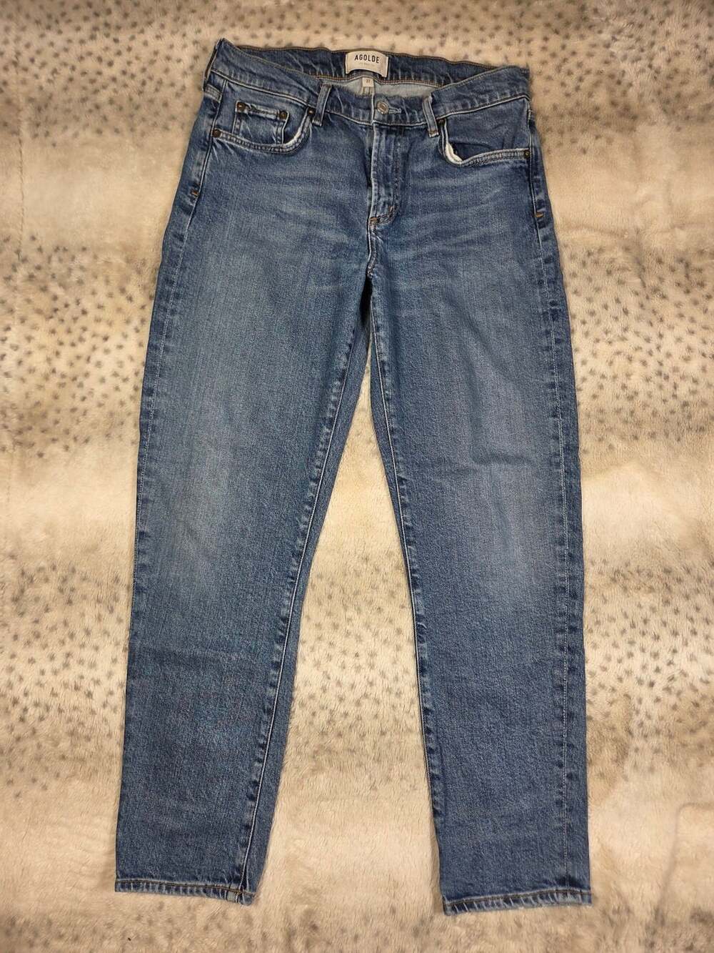 Agolde Toni Mid Rise Medium Wash Organic Cotton Blend Straight Cropped Jeans 27